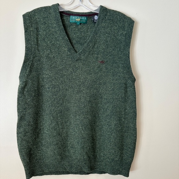 Vintage Crocodile Wool Dark Green V Neck Sweater Vest Size L Lacoste - Picture 2 of 12